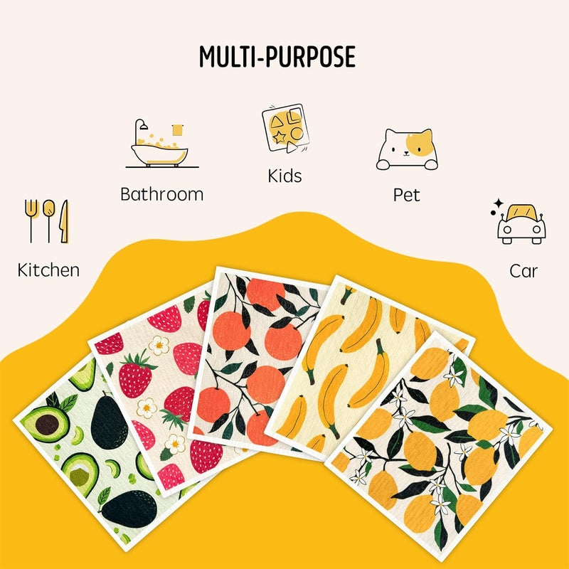 Augine Swedish Dishcloths for Kitchen, Swedish Dish Cloths 5 Pack, Super Absorbent Reusable Paper Towels Washable, Biodegradable, Quick Drying, Dishwasher Safe - Image 5